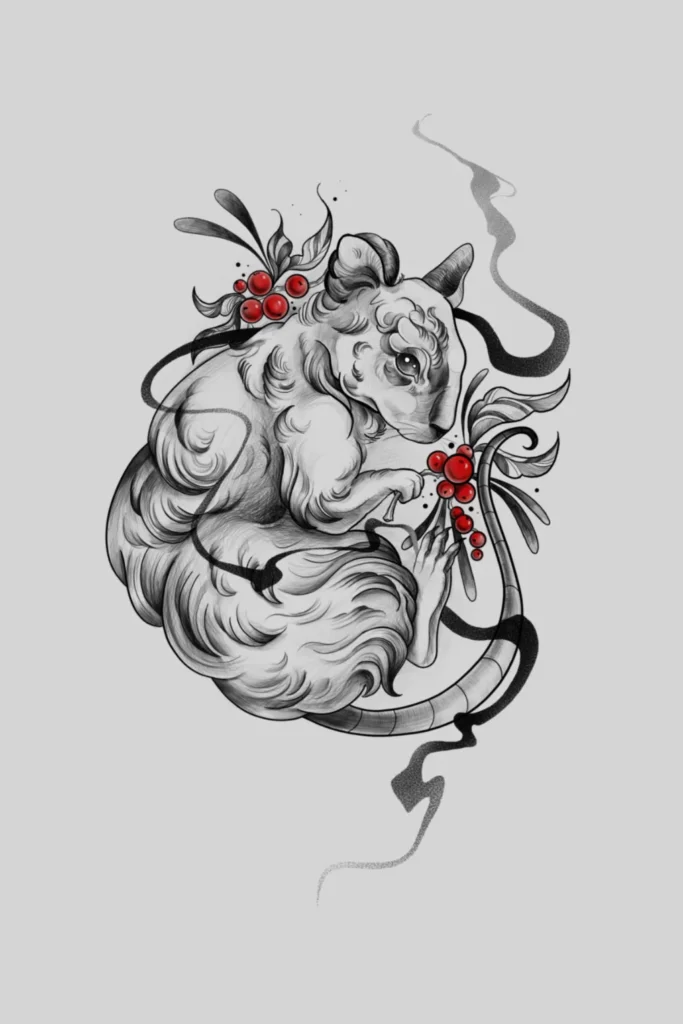 peliukas su uogom tatuiruotės dizainas