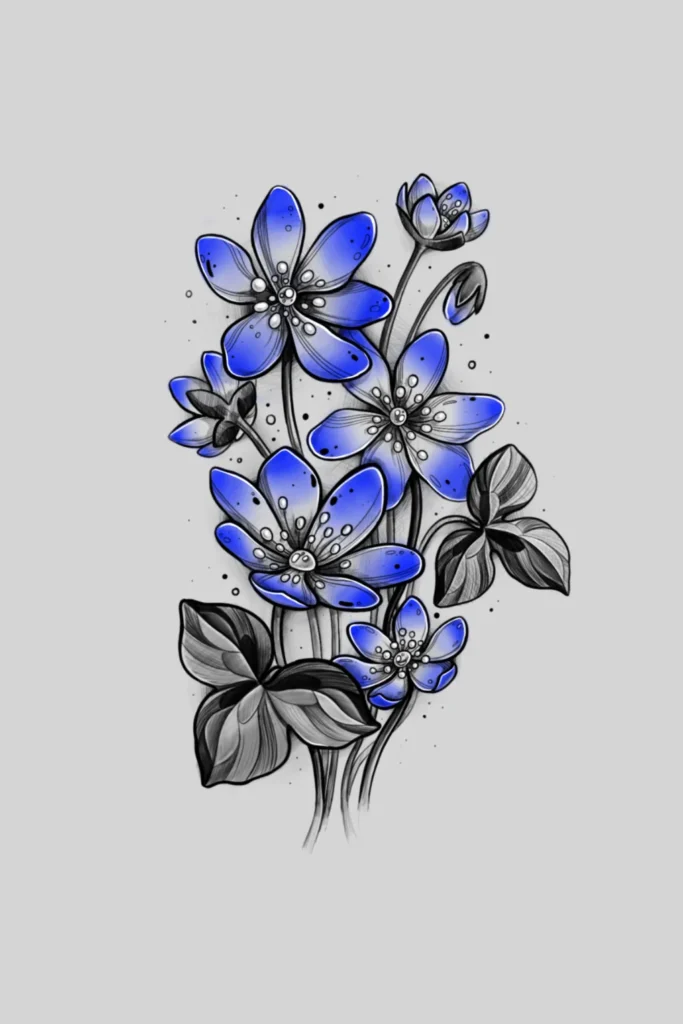 žibutės spalvotas tatuiruotės dizainas