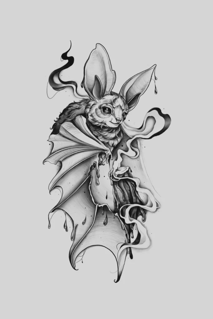 šikšnosparnis su žvake tatuiruotės dizainas