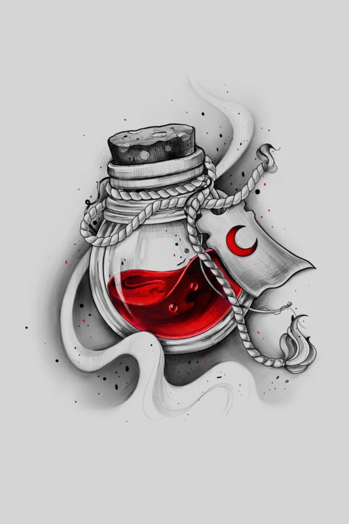 Eliksyro, mėnulio tatuiruotės dizainas, tatuiruotės Kaune, tatuiruotės idėjos